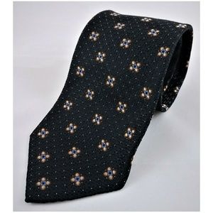🔸 XMI Platinum Black Silk Geometric Floral Tie 🔸